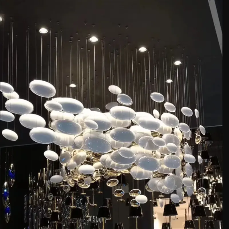 HITECDAD lampada a sospensione con lampadario in vetro artistico personalizzato in oro e bianco per ristorante a 5 stelle e ville dell'hotel