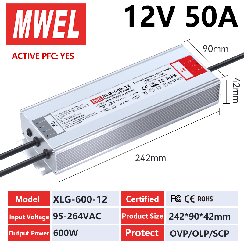 Xlg-600-12-12v50a พร้อมฟังก์ชัน PFC