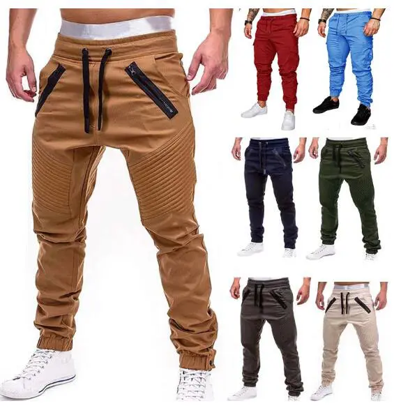 Nuevos hombres Casual pantalón pantalones sólido de carga pantalones de hombre de bolsillo pantalones ropa deportiva Hip Hop Harem pantalones de lápiz