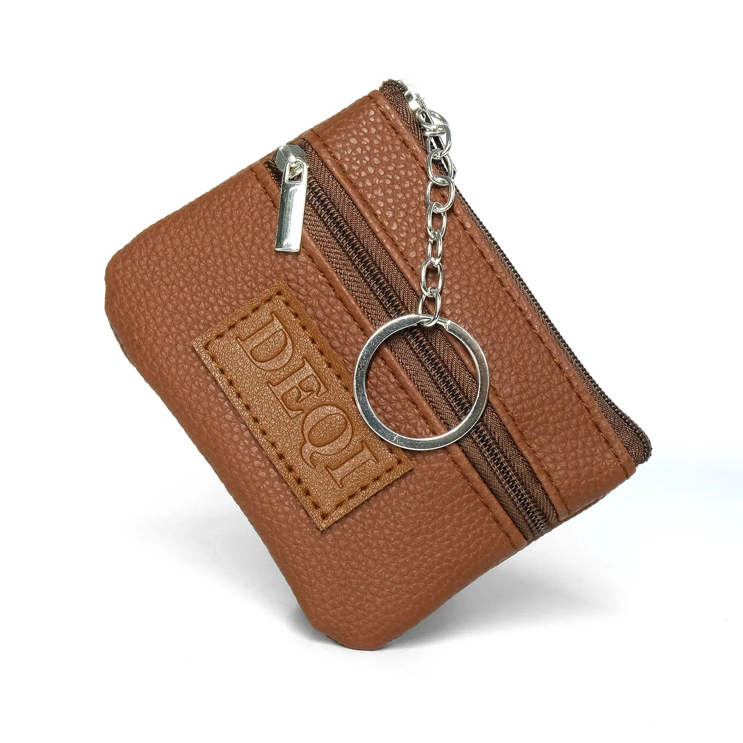 DEQI porte-clés en gros Mini porte-monnaie porte-clés Vintage portefeuille créatif fermeture éclair clé sac en cuir véritable RFID porte-clés portefeuille