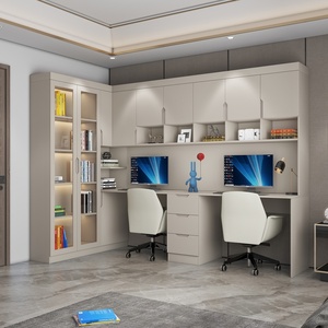 Escritorio de madera maciza para ordenador, diseño moderno, estantería integrada, esquina, mesa de estudio de escritura doble para estudiantes y niños - Product Image 1