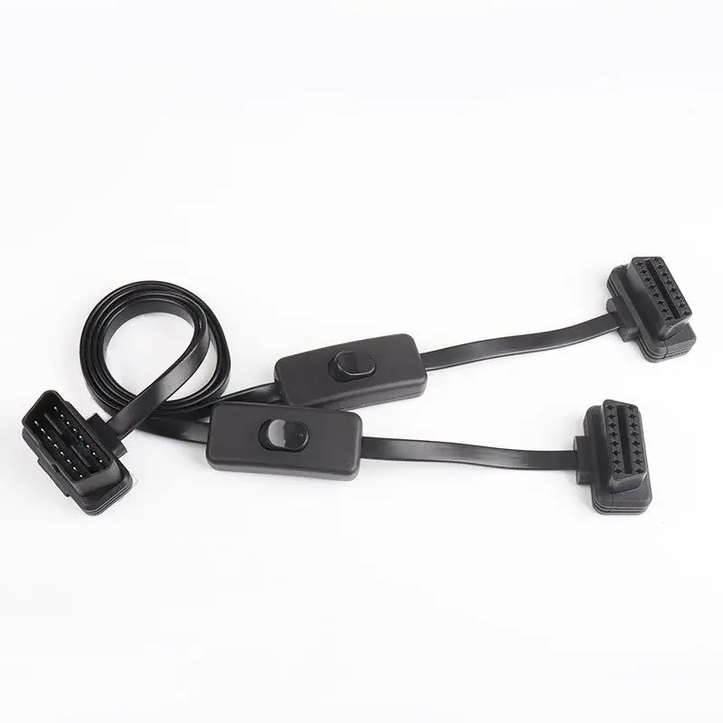 60cm Automobile OBD2 cable : one to two with switch extension flat cable one pulling two transfer cable
