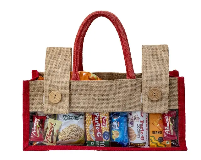 100% calidad genuina Natural ecológico reutilizable regalo compras de comestibles botón rojo cesto bolsas de yute con tamaño personalizado