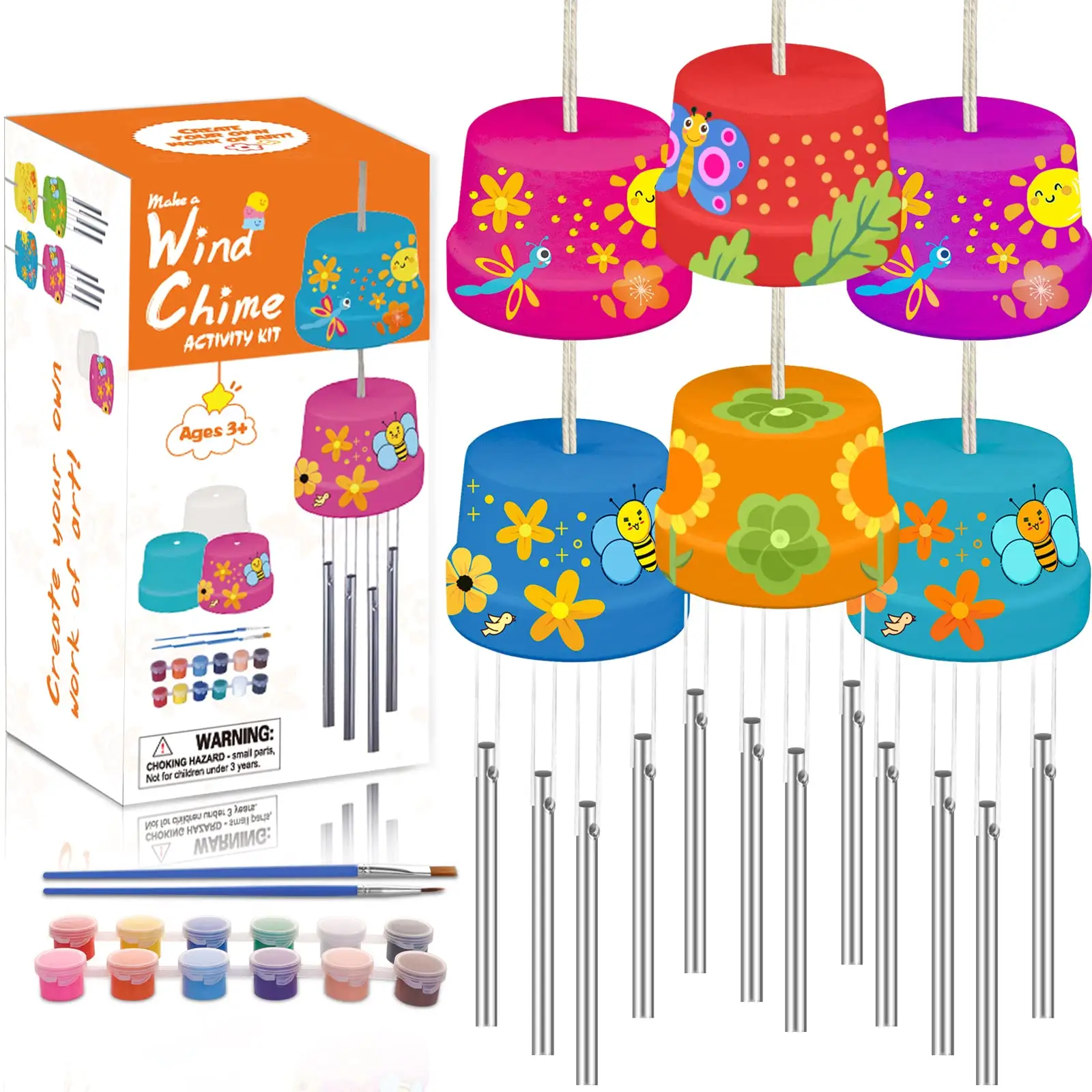 2 pezzi o 3 pezzi ogni confezione Kids Craft pittura fai da te Kit campanelli eolici per lezioni d'arte all'aperto