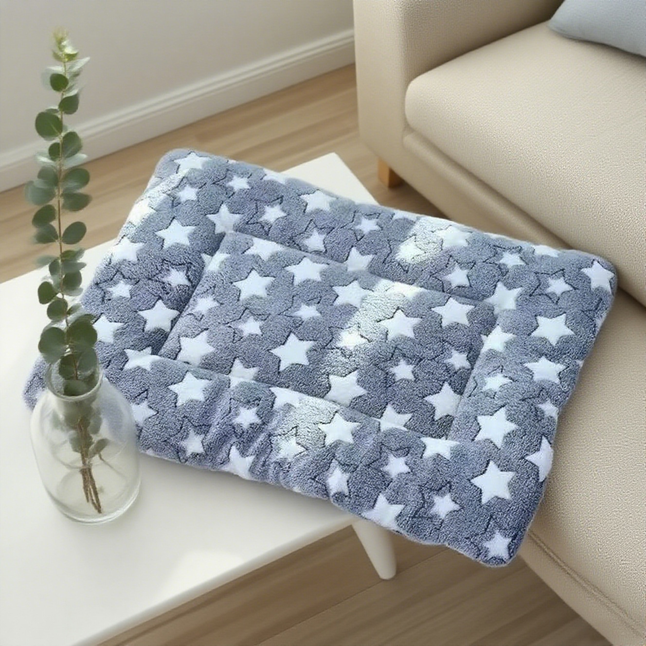Fond gris avec étoiles blanches - coussin rectangulaire épais
