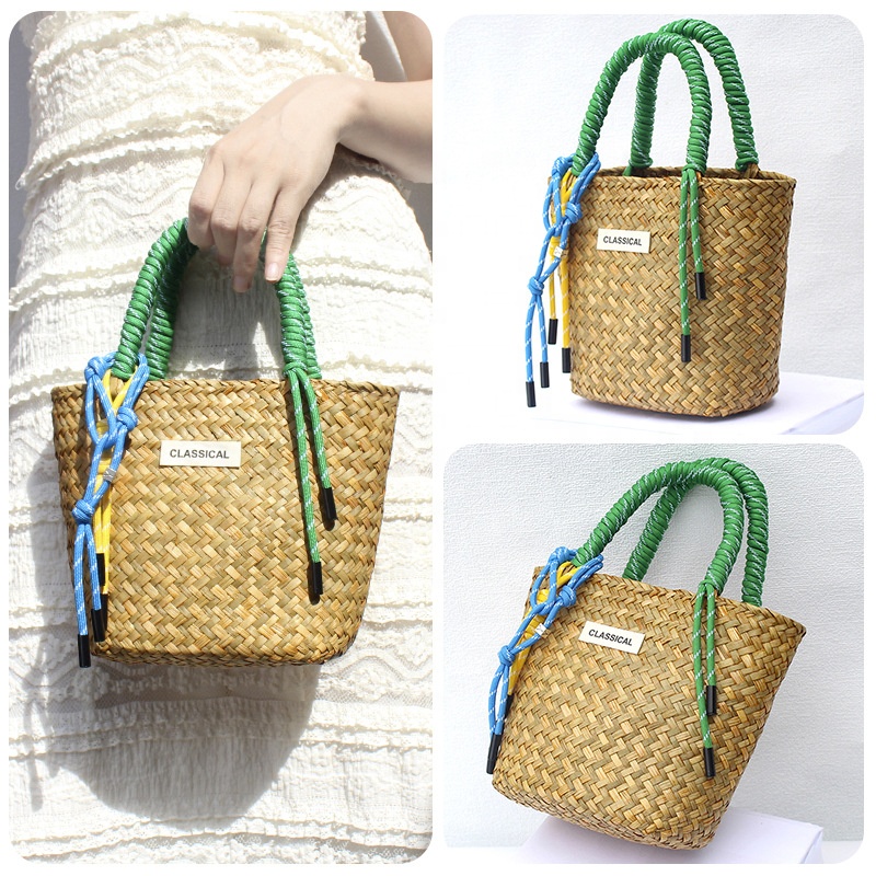 Bolsa amarilla + etiqueta + asa de nailon verde