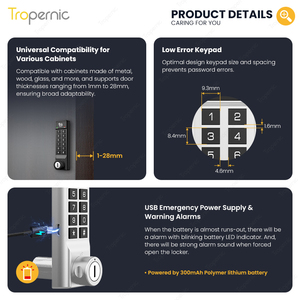 Tropernic钥匙码卡电子pin密码锁储物柜安全储物柜门密码锁橱柜凸轮储物柜锁 - Product Image 4