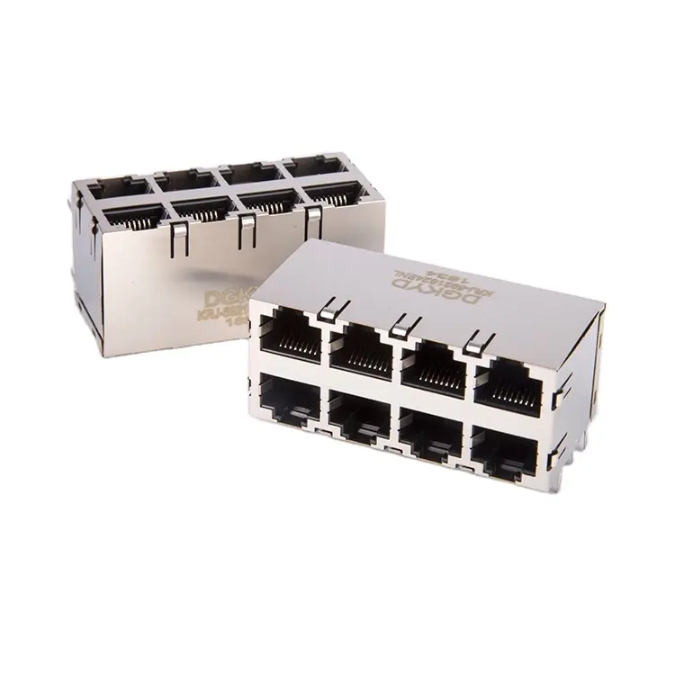 KRJ-5921S24ENL Shielded stacked 2x4 rj45 ethernet jacks , 8 ports