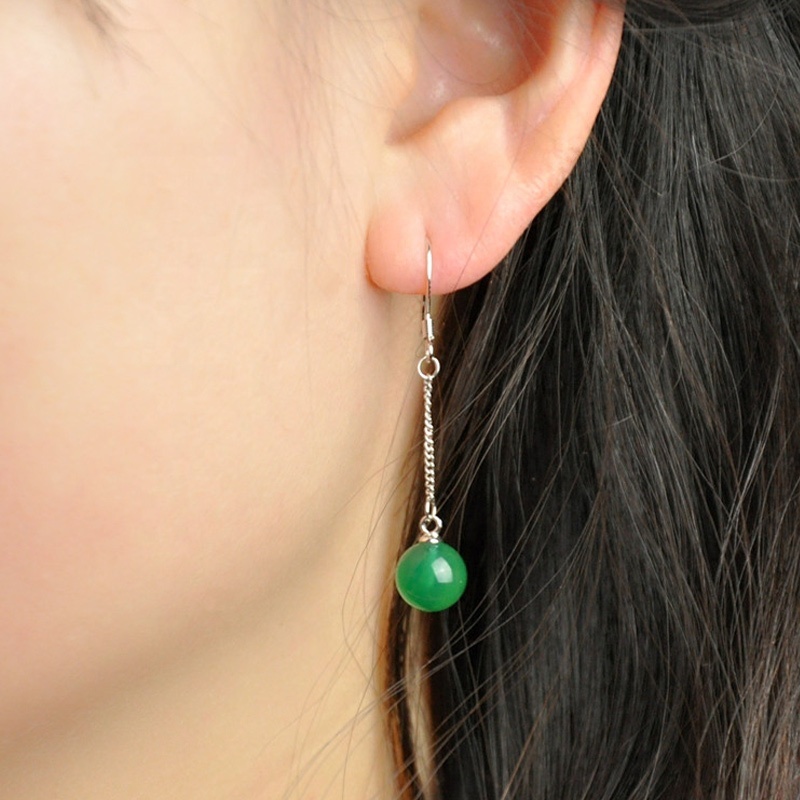 HMOIS Elegant Design Earrings Green Real Jade Jewelry Wholesale Chalcedony Custom Jewelry Earrings for Women