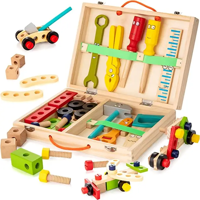 Kit de ferramentas de madeira para crianças, kit de ferramentas de madeira para melhorar as crianças, habilidade para as crianças, caixa de ferramenta mecânica de brinquedo, presente diy para crianças