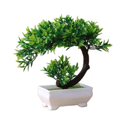 Mini bonsai artificial em atacado multicores, plantas de árvore com potes de plástico de cimento para decoração de casa, escritório e árvore de bonsai