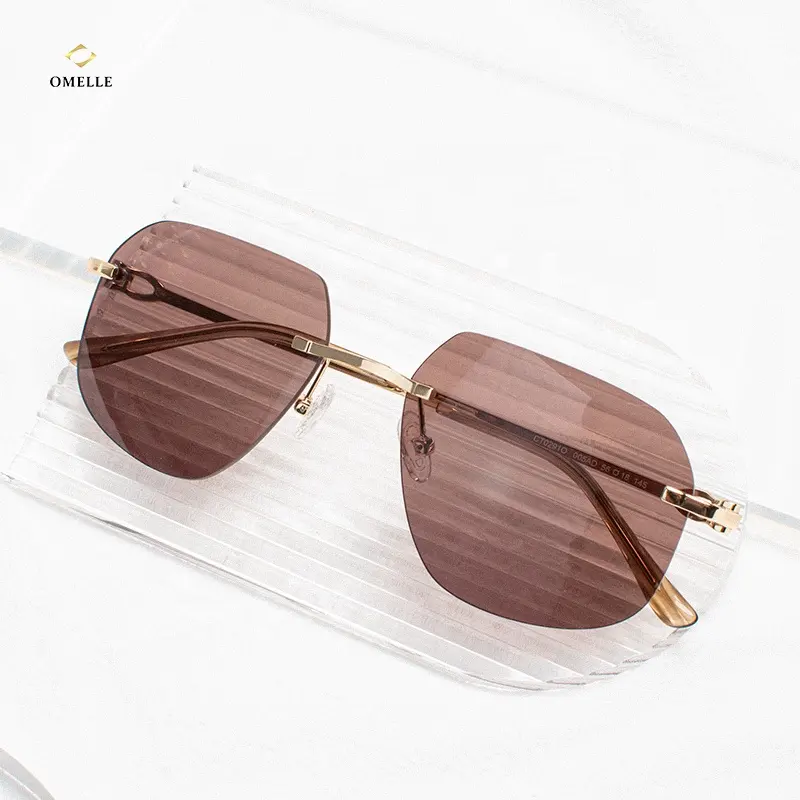 Occhiali da sole in metallo con Logo personalizzato di alta qualità occhiali da sole senza montatura Vintage unisex nuovi occhiali da sole senza montatura alla moda 2022 visualizza di più