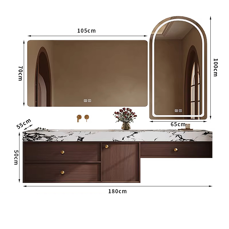 180cm main cabinet smart mirror-seamless quartz countertop