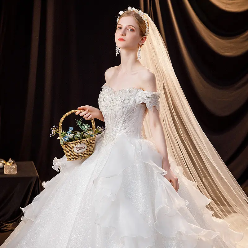 2024 Oem Pearl vestidos de novia para mujeres 2023 Sexy hermosa boda vestidos modestos elegantes vestidos personalizados