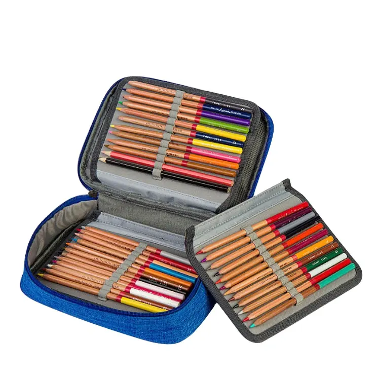 Boîte à crayons amovible de grande capacité portable à fermeture éclair en polyester avec logo personnalisé 72 fentes pour la peinture Trousse à crayons