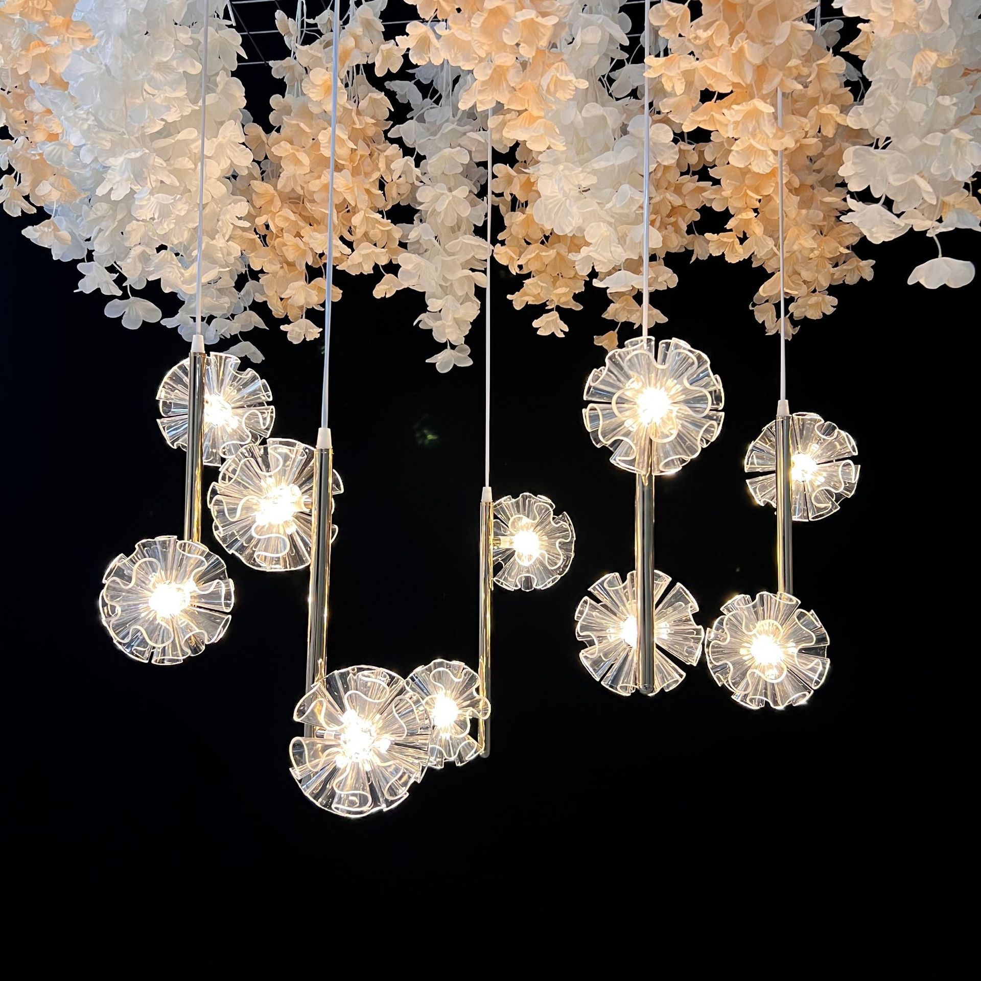 10 head poppy flower chandelier/warm light with flower core