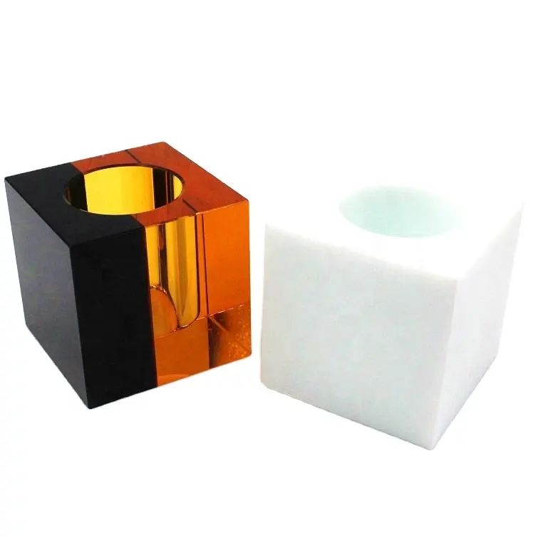 Portavelas votivo de esmalte de jade blanco con forma de cubo, portavelas de cristal para decoración del hogar
