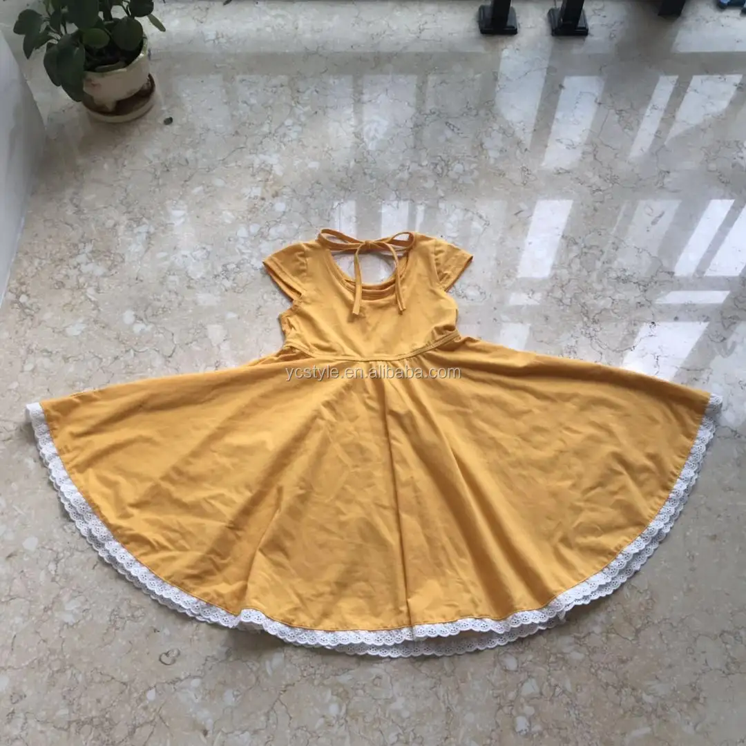 Jersey di Cotone Abito Manica Corta Giallo Twirl Abiti per le Ragazze Del Bambino