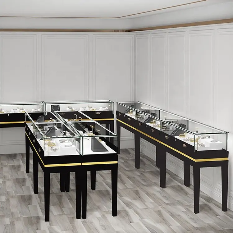 Op Maat Gemaakte Juwelier Vitrine Display Meubels Glazen Sieraden Vitrine Kast Houten Afsluitbare Sieraden Winkel Show Case