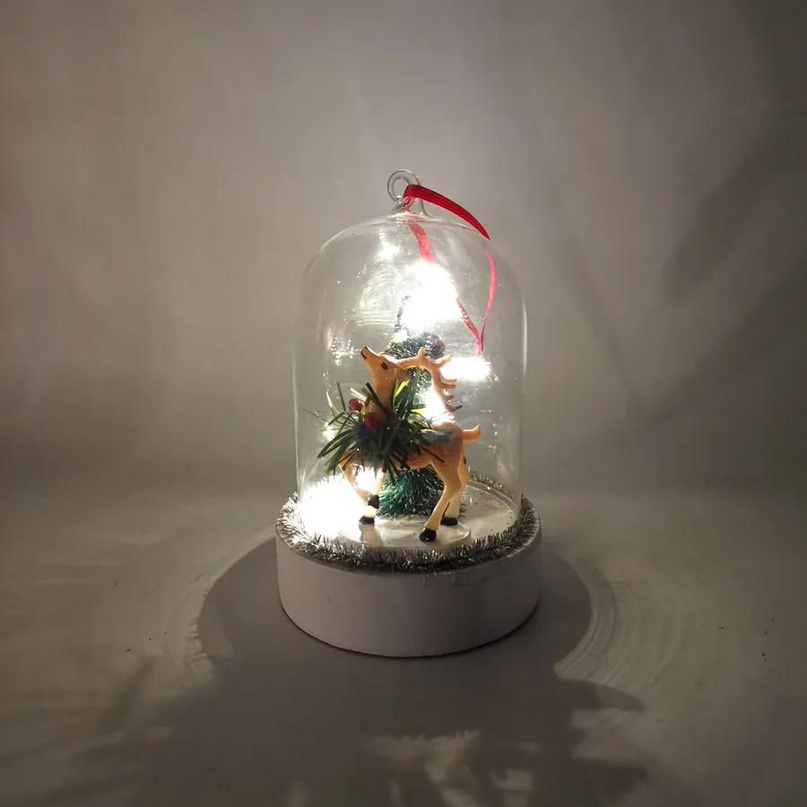 Campana de cristal transparente para decoración navideña, Base de madera, árbol de Navidad, Papá Noel