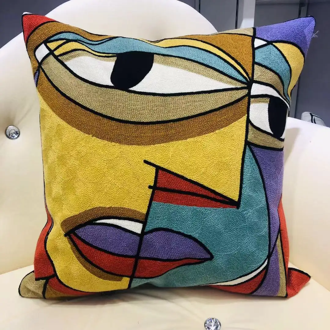 Popüler Picasso tasarım sanat soyut atmak yastık örtüsü ev dekoratif örme nakışlı yastık kılıfı