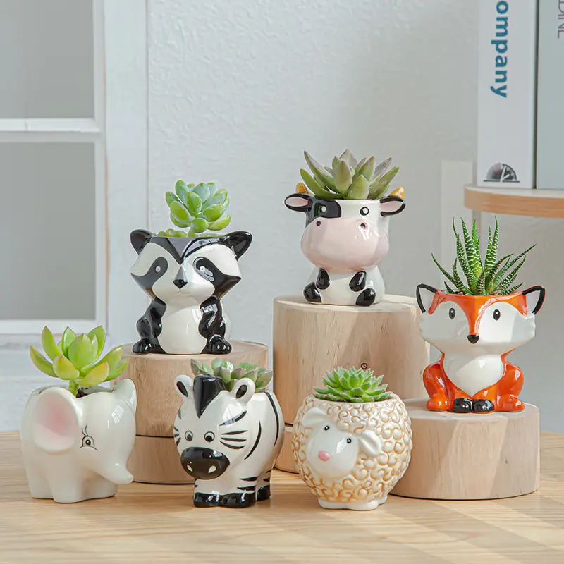 6 unids/set nuevos animales de dibujos animados maceta para plantas suculentas carnosas las plantas de maceta de cerámica pequeño Mini casa jardín decoración de la Oficina