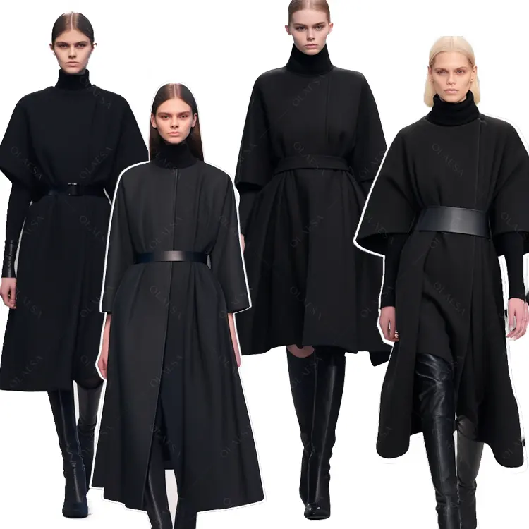 2024 yeni koleksiyon Minimalist tarzı kış yün ceket kadın kaşmir siyah uzun yün ceket kadınlar için