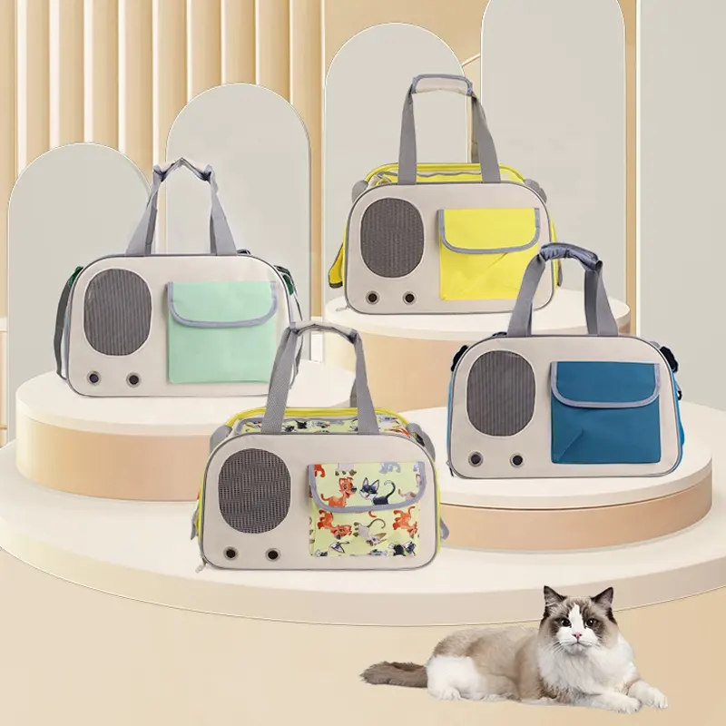 यात्रा बिल्लियों के लिए पोर्टेबल पालतू कैरियर बैग सुंदर लुभावनी वाहक बैग एंटी-स्क्रैच मेष बड़ी क्षमता पालतू जानवर वाहक बैग