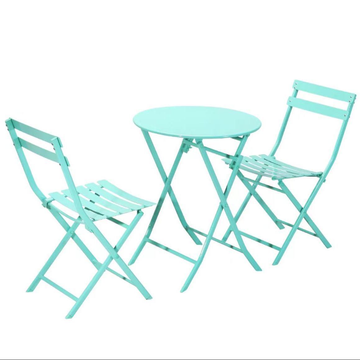 Tiffney bleu-fer forgé 2 chaises 1 table ronde pliante