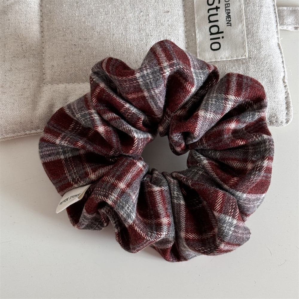 5 anneaux à cheveux à carreaux gris rouge-14cm