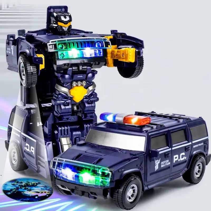 Nouveau design 3D lumière musique voiture de police transformer jouets camion robot électrique jouets avec projection jouet enfants
