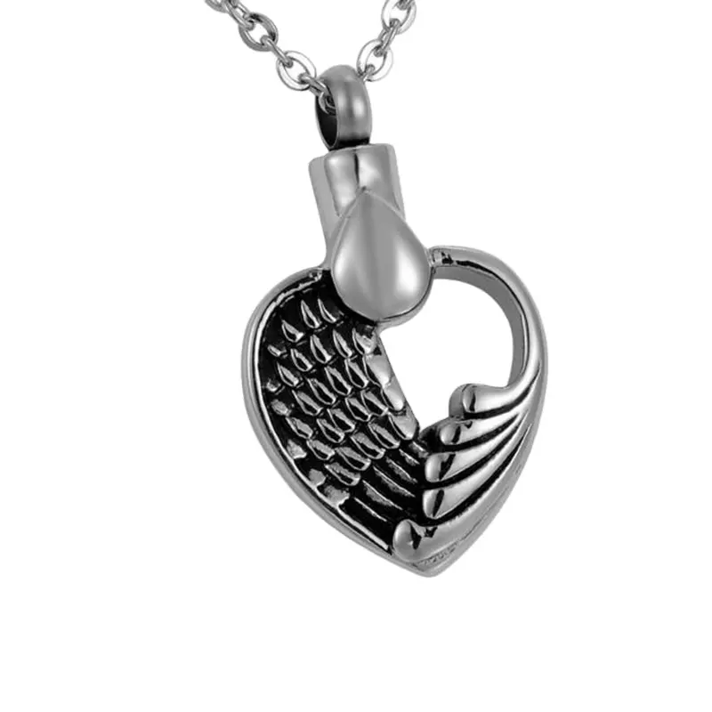 Angel Wings Heart Cremation Jewelry Keepsake Pendant Memorial Urn Necklace for Ashes