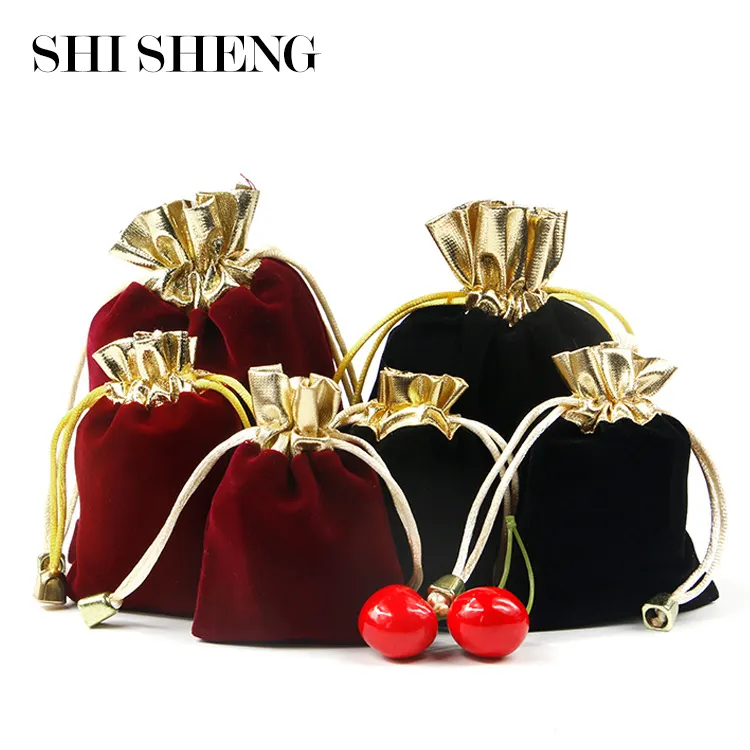 SHI SHENG di alta qualità nero rosso velluto sacchetti con coulisse sacchetti regalo per la festa di nozze Favor piccola impresa