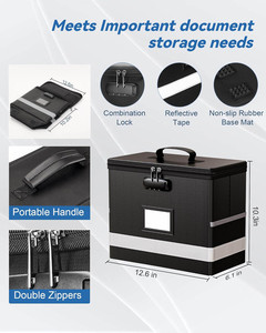 1 paquete de caja de seguridad portátil impermeable ignífuga negra con asa plegable ignífuga carta documento caja carpeta patrón - Product Image 4