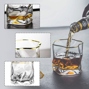 Gri Amber renkli altın çerçeveli Origami düzensiz şekil viski bardağı altın jant özel - Product Image 3