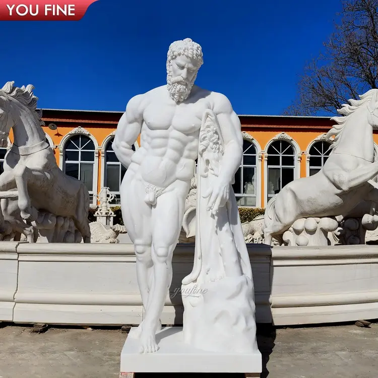 Estátua de mármore homem nude músculo romano homem esculpido jardim ao ar livre