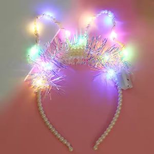 ホットぬいぐるみパールヘッドバンド点滅光バニー耳パーティーヘッドバンド卒業春のお祝いクリスマスイースターデコレーション - Product Image 4