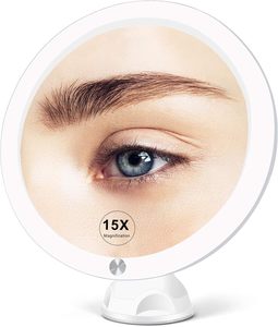 15X Lighted Cosmetic Mirror Suction Cup <strong>Dual</strong> Power Supply Bathroom Magnifying Mirror Adjustable Lighting Magnified <strong>Reflection</strong> - Product Image 1