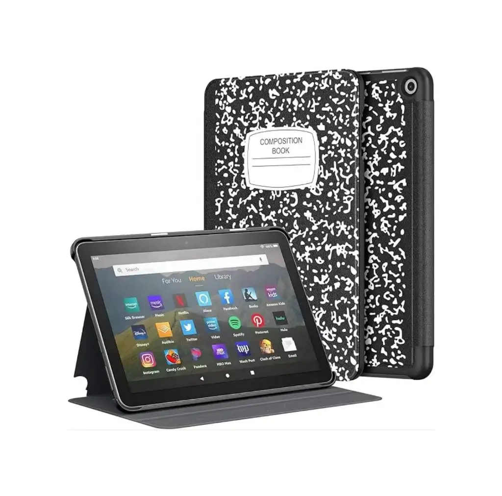 Slim Lightweight Hard PC Back Cover for 2022 New Kindle Fire HD 8 Tabletwith Auto Wake/Sleep Smart Stand Shockproof Leather