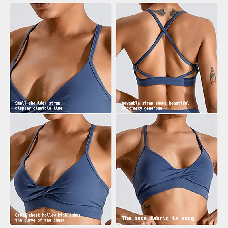 New Nude Sports Bra Women's Cross Beauty Back Shockproof Tops Sweat-Wicking Tight Gym Wear Stretch Compression Yoga Bra