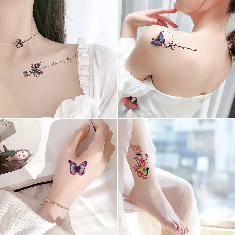 Adesivos de tatuagem 3D com estampa de cores tridimensionais de aranha borboleta rosa flor tatuagem adesivos