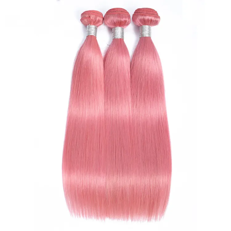 Costurar em cabelo humano ombré, rosa liso trama extensões de cabelo