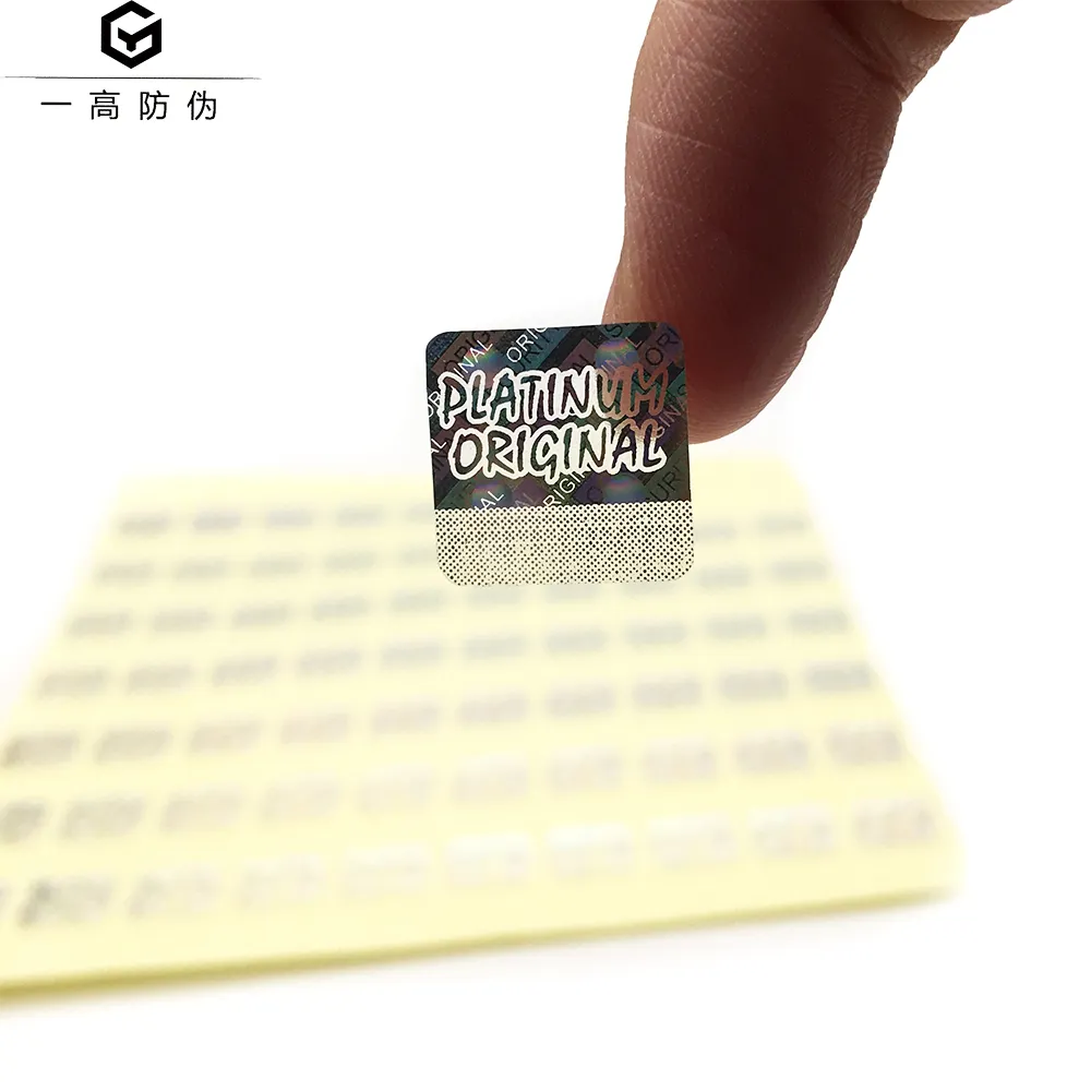 Pegatina de holograma para lente estereoscópica, etiqueta plateada de aluminio para lavado de lentes, certificado con fondo de texto pequeño