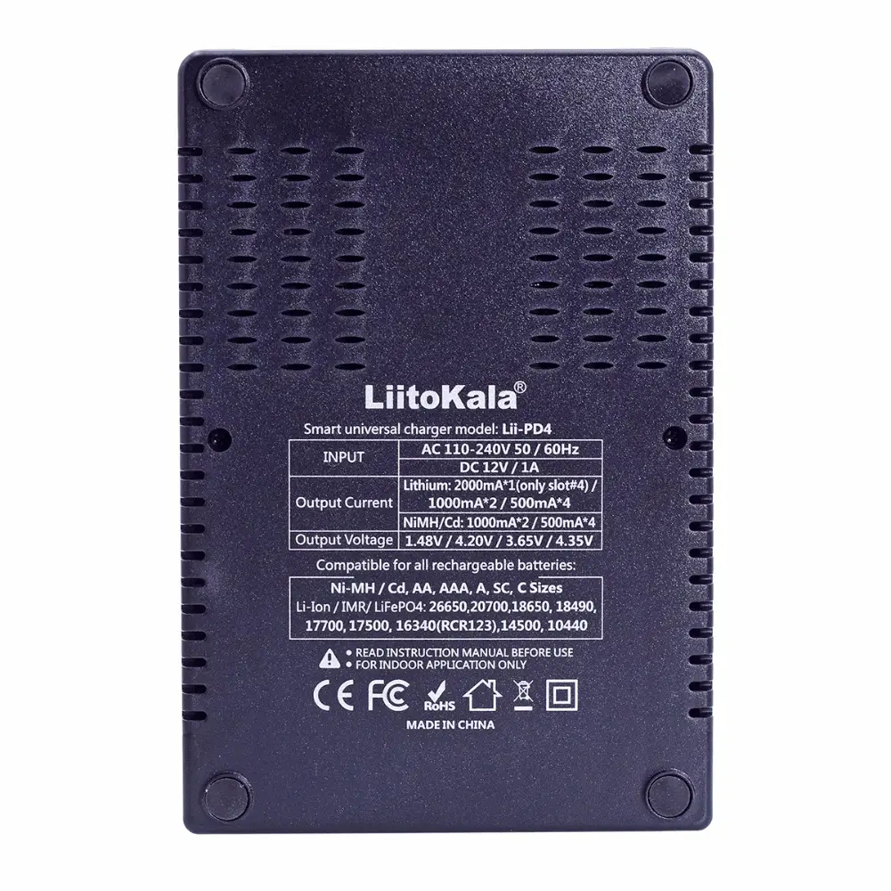LiitoKala Lii-PD4 pengisi daya LCD pintar untuk 18650 26650 21700 18350 32700 AA AAA 3.7V Lithium / 3.2V LiFePO4 / 1.2V NiMH baterai