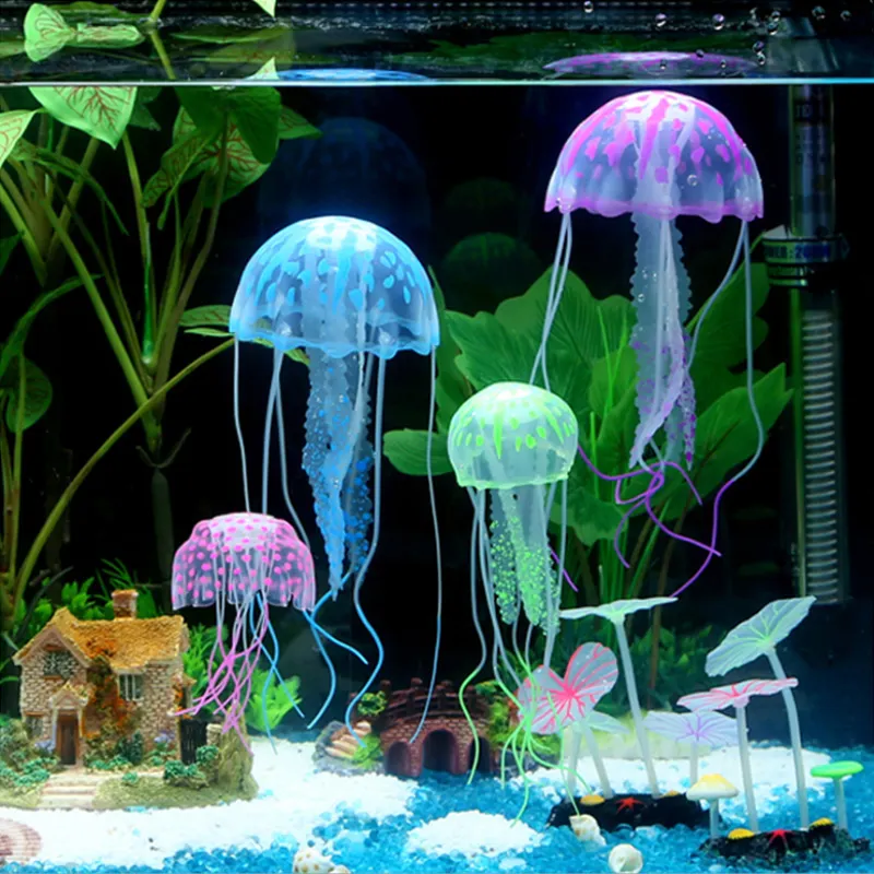 Glowing Aquarium Ornament Silicone Mini Size Artificial Jellyfish for Fish Tank