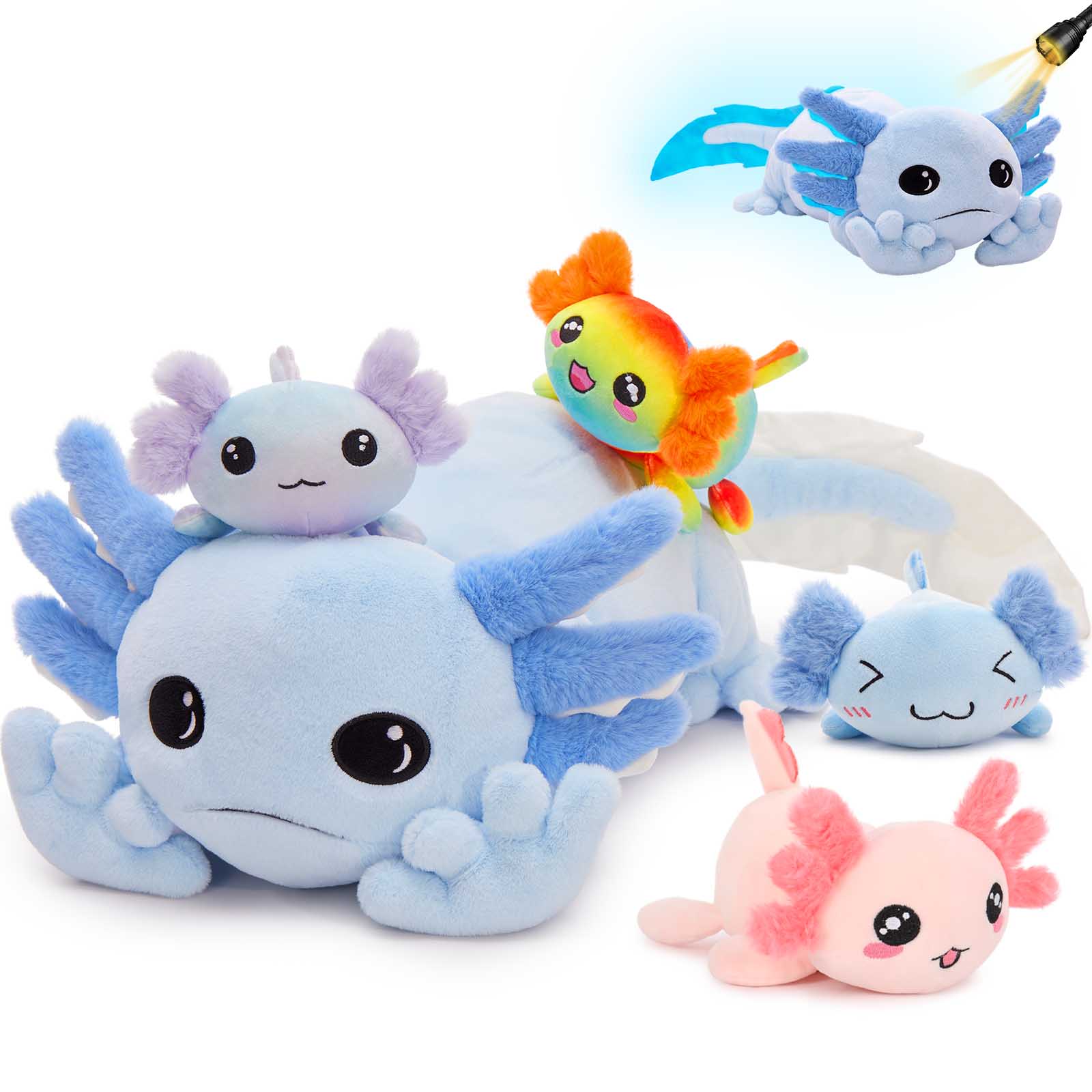 Ensemble de peluche axolotl bleu mère bébé