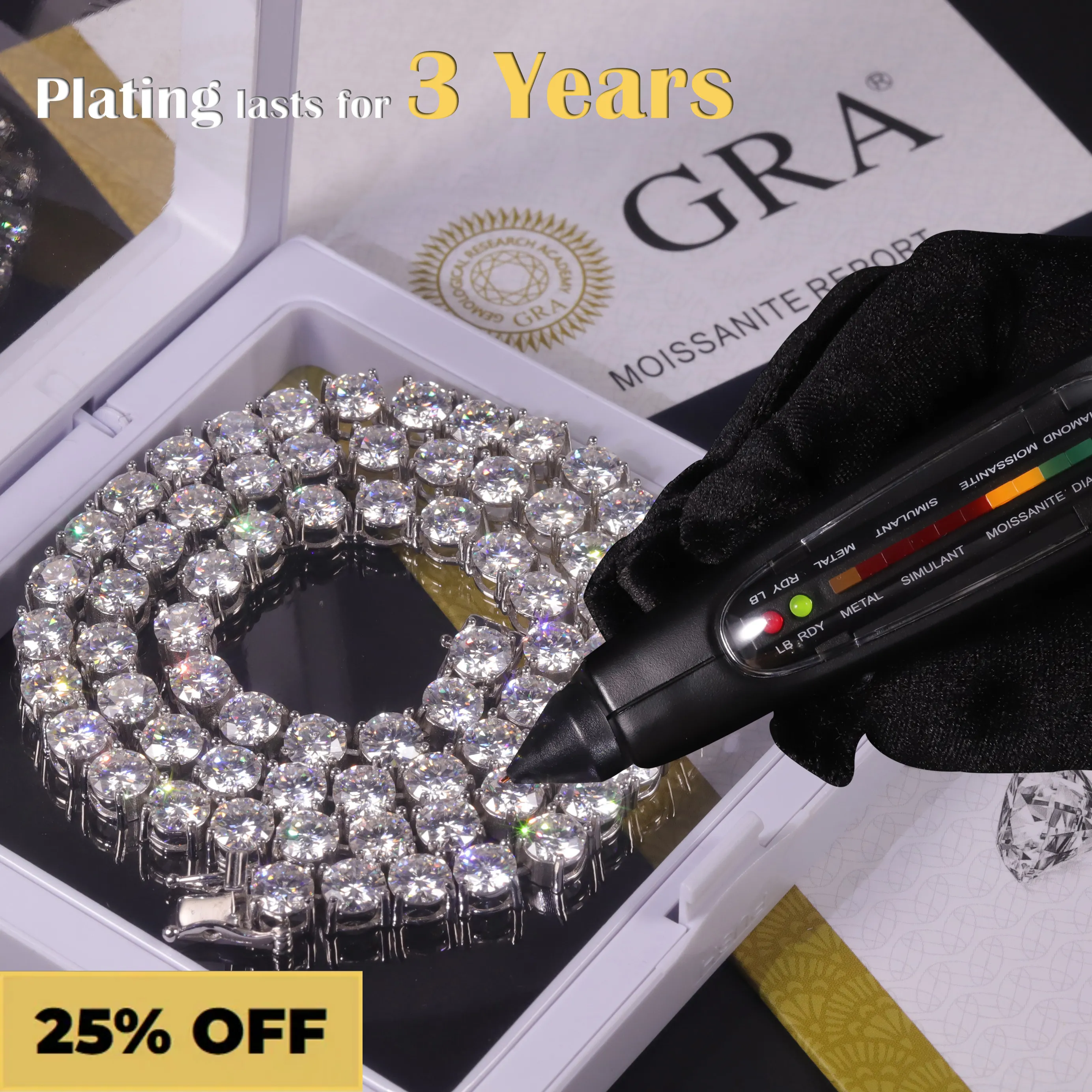 OEM ODM gioielli personalizzati all'ingrosso oro 925 Sterling Silver Iced Out 3mm DEF Color VVS Moissanite collana di diamanti catena da Tennis