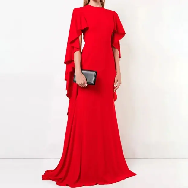 Abiti da sera da sera Casual donna manica o collo rosso banchetto elasticità abiti da sposa per donna di alta qualità