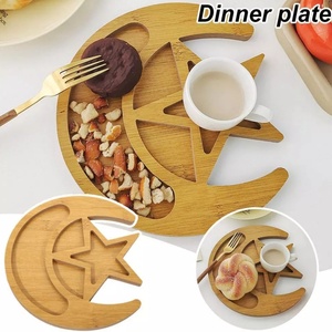 1 Piece Wooden <strong>Moon</strong> and Stars Dinner Plate Bamboo Tea Serving Tray Breakfast Set Tray for <strong>Display</strong> - Product Image 4