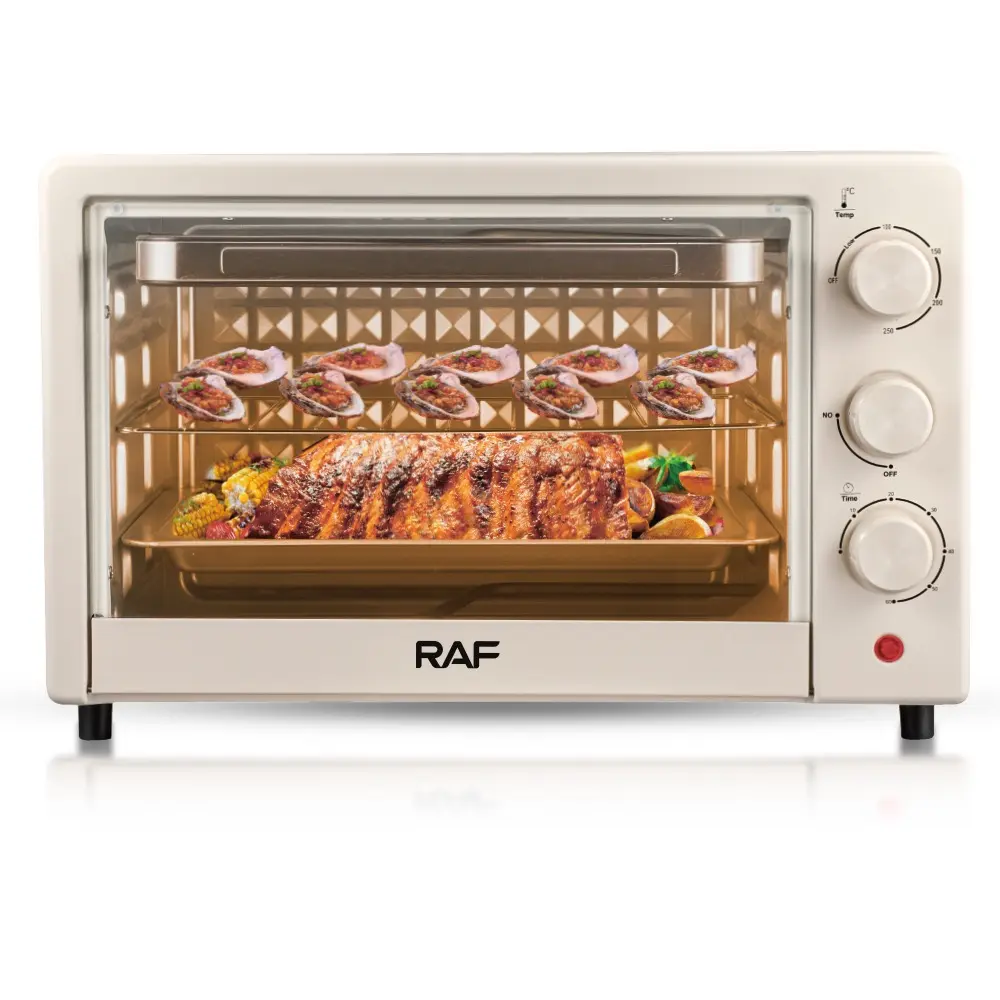 Raf Oven Pizza pintar multifungsi, alat panggang meja listrik 24L untuk rumah tangga dengan pengatur waktu